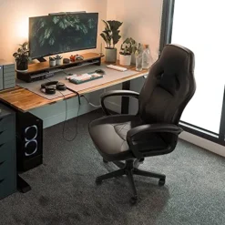 GUNJI Office Chair PU Leather High Back Computer Chair Modern Adjustable Executive Chair Ergonomic Desk Chair Racing Style Game Chair With Padded Armrests And Lumbar Support (Black)