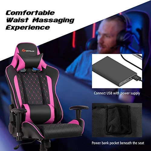 Goplus Massage Gaming Chair, Reclining Backrest Handrails And Seat Height Adjustment Racing Computer Office Chair, Ergonomic High Back Embroidered PU Swivel Game Chair With Headrest And Lumbar Cushion 2 Goplus Massage Gaming Chair, Reclining Backrest Handrails And Seat Height Adjustment Racing Computer Office Chair, Ergonomic High Back Embroidered PU Swivel Game Chair With Headrest And Lumbar Cushion - Image 2