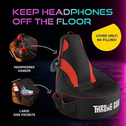 Gaming Bean Bag Chair For Adults [Cover ONLY No Filling] With High Back - Fun Gaming Sofa - Big Bean Bag Chairs For Teens And Kids - Dorm Chair - Gamer Beanbag Gaming Chair (Black/Red) -Amazon Basics Furniture Shop 51pDtv8694S