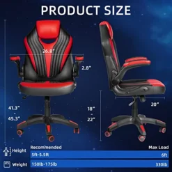 MUZII Gaming Chair, Gamer Chairs For Adults, Video Game Chairs, Swivel Computer Chair With Adjustable Height, Comfortable Office Desk Chair With Wheels, Racing Gaming Chair For Adults Teens, Red -Amazon Basics Furniture Shop 51pZ1xrk4tL