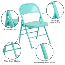 Flash Furniture 4 Pack HERCULES COLORBURST Series Tantalizing Teal Triple Braced & Double Hinged Metal Folding Chair 9 Flash Furniture 4 Pack HERCULES COLORBURST Series Tantalizing Teal Triple Braced & Double Hinged Metal Folding Chair -Amazon Basics Furniture Shop 51qHV8k5ciL