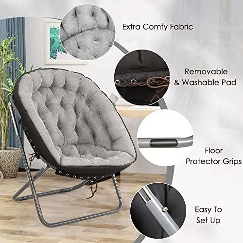 Iw I WISH Saucer Chair For Adults, Oversized Saucer Chair, Folding Saucer Chair, Bedroom Papasan Chair, Comfy Moon Chair (Grey) 4 Iw I WISH Saucer Chair For Adults, Oversized Saucer Chair, Folding Saucer Chair, Bedroom Papasan Chair, Comfy Moon Chair (Grey) - Image 4