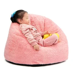 N&V Small Bean Bag Chair, Mini Bean Bag Sack, Foam Filling, Includes Removable And Machine Washable Cover, 27in, Soft Faux Fur, Pink -Amazon Basics Furniture Shop 51qd2JgPeAL