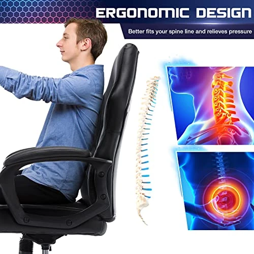 Ergonomic Computer Gaming Chair – PU Leather Desk Chair With Lumbar Support, Swivel Office Chair Executive Chair With Padded Armrest And Seat Cushion For Gaming, Study And Working 3 Ergonomic Computer Gaming Chair – PU Leather Desk Chair With Lumbar Support, Swivel Office Chair Executive Chair With Padded Armrest And Seat Cushion For Gaming, Study And Working - Image 3