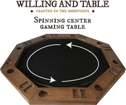Spinning Center Gaming Table | Hardwood Board Game Table With Built In Lazy Susan | Hand Crafted | Removable Cover