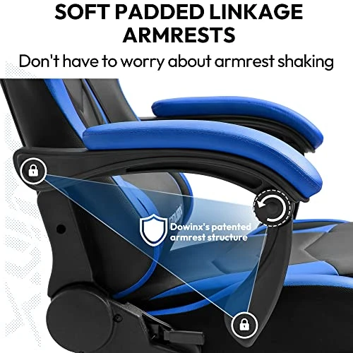 Dowinx Gaming Chair Ergonomic Racing Style Recliner With Massage Lumbar Support, Office Armchair For Computer PU Leather E-Sports Gamer Chairs With Retractable Footrest (Black&Blue) 2 Dowinx Gaming Chair Ergonomic Racing Style Recliner With Massage Lumbar Support, Office Armchair For Computer PU Leather E-Sports Gamer Chairs With Retractable Footrest (Black&Blue) - Image 2