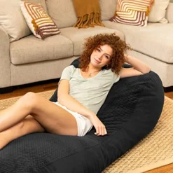 Jaxx Arlo Lounger Bean Bag Chair - Two-Tone - Quilted Microvelvet, Black