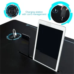 Atlantic Viper 3000 Gaming Desk – Single Laminated Surface, Heavy-Duty Steel X-Legs, Integrated LED, 3 USB 3.0 Ports, Smart Device Slot, Surge Protector Tray, Headset Hooks, PN 33906164 - Black -Amazon Basics Furniture Shop 51s44FKfJnL