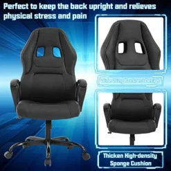 Gaming Chair PC Computer Chair Office Chair For Adult Teen Kids, Ergonomic PU Leather Gamer Chair With Lumbar Support High Back Adjustable Rolling Swivel Desk Chair, Black -Amazon Basics Furniture Shop 51tjWD3eoyL