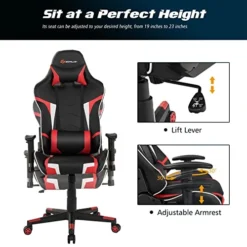 GENERIC Renatone Gaming Chair Massage Ergonomic Office Chair, Computer Racing Chair, High Back PU Leather Adjustable Arms Headrest Lumbar Support, Rolling Swivel Executive Chair (Red) -Amazon Basics Furniture Shop 51u78pvjyeL 1