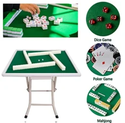 MEIMAI Mahjong Table, Folding Square Game Table With Fluff Desktop, 34.64In Foldable Card Table With 4 Drawer, Steel Mahjong Table For Poker Cards, Mahjong, Board Game, Free Installation