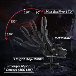 WQSLHX Gaming Chair With Massage And Footrest, Swivel Reclinable Gamer Chair With Armrest, Height Adjustable Computer Chair, Racing Style Office Game Chair For Adults, Gray 13 WQSLHX Gaming Chair With Massage And Footrest, Swivel Reclinable Gamer Chair With Armrest, Height Adjustable Computer Chair, Racing Style Office Game Chair For Adults, Gray -Amazon Basics Furniture Shop 51uefT9l9pL