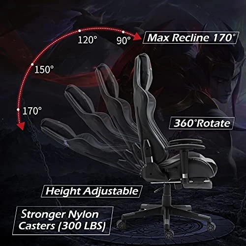 WQSLHX Gaming Chair With Massage And Footrest, Swivel Reclinable Gamer Chair With Armrest, Height Adjustable Computer Chair, Racing Style Office Game Chair For Adults, Gray 5 WQSLHX Gaming Chair With Massage And Footrest, Swivel Reclinable Gamer Chair With Armrest, Height Adjustable Computer Chair, Racing Style Office Game Chair For Adults, Gray - Image 5