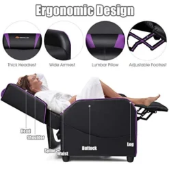 POWERSTONE Gaming Chair Recliner - Massage Gaming Chair Ergonomic Sofa With Footrest And Headrest And Side Pouch - Living Room PU Leather Recliners Home Theater Seating (Purple) -Amazon Basics Furniture Shop 51uxfIfMT6L
