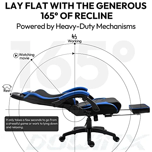 Dowinx Gaming Chair Ergonomic Racing Style Recliner With Massage Lumbar Support, Office Armchair For Computer PU Leather E-Sports Gamer Chairs With Retractable Footrest (Black&Blue) 3 Dowinx Gaming Chair Ergonomic Racing Style Recliner With Massage Lumbar Support, Office Armchair For Computer PU Leather E-Sports Gamer Chairs With Retractable Footrest (Black&Blue) - Image 3