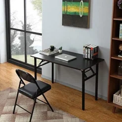 Need Folding Desk For Home Office 39-3/8'' Length Modern Folding Table Computer Desk No Install Needed Teak Color Desktop Black Frame, AC5BB(10060) -Amazon Basics Furniture Shop 51vZsK5076L. AC