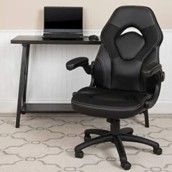 Flash Furniture X10 Gaming , Racing Office Ergonomic Computer PC Adjustable Swivel Chair With Flip-up Arms, Black LeatherSoft