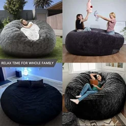 NINIANG Round Bean Bag Chair Cover Only (no Filler), Soft Velvet Large Bean Bag Couch With Sturdy Zipper Floor Couch Living Room Furniture, Dark Grey 6FT (150*75cm) -Amazon Basics Furniture Shop 51vlFOSMZuL