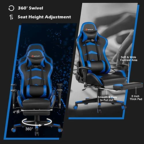 Goplus Massage Gaming Chair, Reclining Backrest, Handrails And Seat Height Adjustment Racing Computer Office Chair, High Back Ergonomic PU Leather Swivel PC Game Chair With Footrest 3 Goplus Massage Gaming Chair, Reclining Backrest, Handrails And Seat Height Adjustment Racing Computer Office Chair, High Back Ergonomic PU Leather Swivel PC Game Chair With Footrest - Image 3