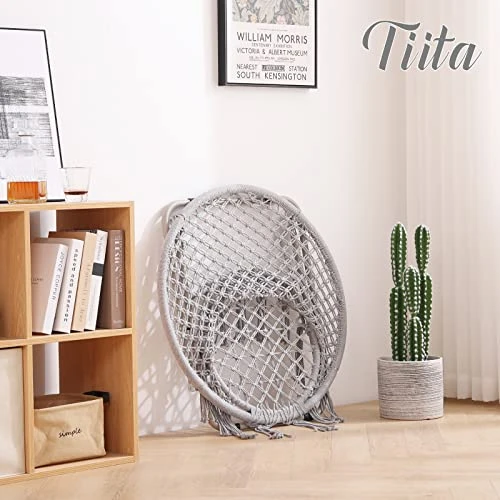 Tiita Saucer Chair, Round Cozy Chairs With Folding Metal Frame, Handmade Knitted Mesh, Comfy Moon Chair For Bedroom, Living Room Dorm Rooms, Garden And Courtyard 4 Tiita Saucer Chair, Round Cozy Chairs With Folding Metal Frame, Handmade Knitted Mesh, Comfy Moon Chair For Bedroom, Living Room Dorm Rooms, Garden And Courtyard - Image 4