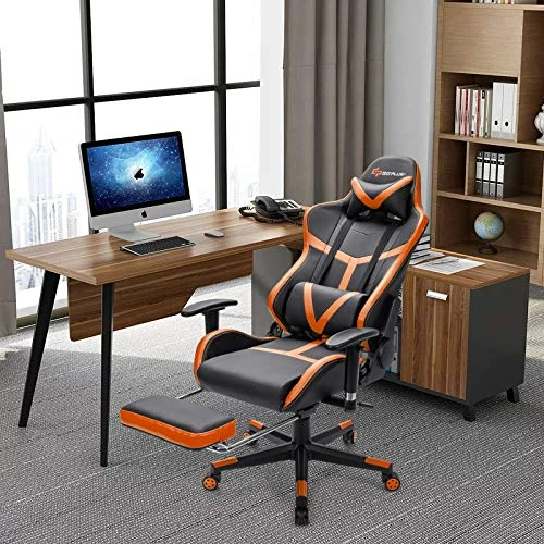 Goplus Gaming Chair, Massage Office Chair Computer Gaming Racing Chair, High Back PU Leather Adjustable Ergonomic Reclining PC Game Chair, Rolling Swivel Executive Chair With Footrest (Orange) 7 Goplus Gaming Chair, Massage Office Chair Computer Gaming Racing Chair, High Back PU Leather Adjustable Ergonomic Reclining PC Game Chair, Rolling Swivel Executive Chair With Footrest (Orange) - Image 7