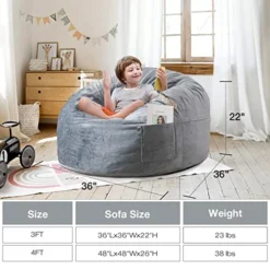 WhatsBedding [Removable Outer Cover] 3 Ft Bean Bag Chairs For Adults With Filling,Stuffed Memory Foam Bean Bags With Filler,Soft Velvet Bean Bag Furniture For Teens,Machine Washble,3 Foot,Dark Gray -Amazon Basics Furniture Shop 51wWa5vACdL