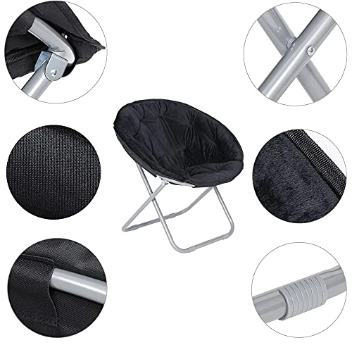 Nova Microdermabrasion Folding Faux Fur Saucer Chair Soft Plush Lounge Chair Moon Chair With Metal Frame For Bedroom, Living Room, Dorm Rooms, Apartments And Courtyard, Black 3 Nova Microdermabrasion Folding Faux Fur Saucer Chair Soft Plush Lounge Chair Moon Chair With Metal Frame For Bedroom, Living Room, Dorm Rooms, Apartments And Courtyard, Black - Image 3