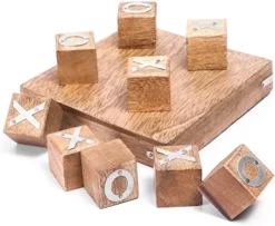 GENERIC Golden Handicraft Wooden Tic Tac Toe/ Noughts And Crosses Game Unique Handmade Quality Wood Family Board Games Table Top Nought