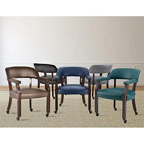 BOWERY HILL Captain's Poker Game Arm Chair With Casters In Teal Vinyl 5 BOWERY HILL Captain's Poker Game Arm Chair With Casters In Teal Vinyl - Image 5