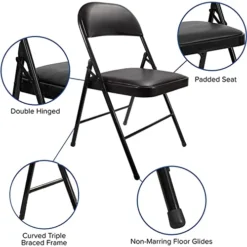SKONYON Padded Seat Folding Chair Metal Frame Folding Chairs For Home Office, Double Braced, 4 Pack, Black -Amazon Basics Furniture Shop 51y6S3O530L
