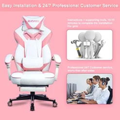 HEADMALL Pink Gaming Chair With Footrest Ergonomic Oversized Manufactured By Listed Company,Video Game Chairs With Lumbar And Head Pillow, For Adults Teens Secret Lab Pink&White 19 HEADMALL Pink Gaming Chair With Footrest Ergonomic Oversized Manufactured By Listed Company,Video Game Chairs With Lumbar And Head Pillow, For Adults Teens Secret Lab Pink&White -Amazon Basics Furniture Shop 51yDseXYECL