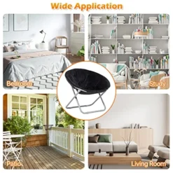 Dkelincs Set Of 2 Folding Saucer Chair, Moon Chair Round Chair Portable Lounge Chairs For Bedroom, Dorm Rooms, Apartments, Living Room, Garden And Courtyard, Black -Amazon Basics Furniture Shop 51z5tRCCeWL