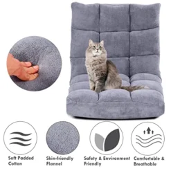 Giantex Floor Chairs For Adults - Floor Gaming Chair With Back Support, Coral Velvet, 14 Adjustable Position, Thick Sponge Padding, Floor Seating Lounge For Reading, Watching TV, Meditation (Gray) -Amazon Basics Furniture Shop 51z6rbu46iL