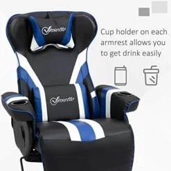 Vinsetto Gaming Chair, Racing Style Computer Recliner With Lumbar Support, Footrest And Cup Holder, Black/White/Blue -Amazon Basics Furniture Shop 51zOa3J8MCL