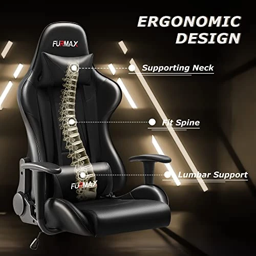 Furmax Video Gaming Chair Ergonomic PC Computer Office Chair Racing Leather Adjustable Swivel Chair with Headrest and Lumbar Support for Adults (Black) 4 Furmax Video Gaming Chair Ergonomic PC Computer Office Chair Racing Leather Adjustable Swivel Chair with Headrest and Lumbar Support for Adults (Black) - Image 4
