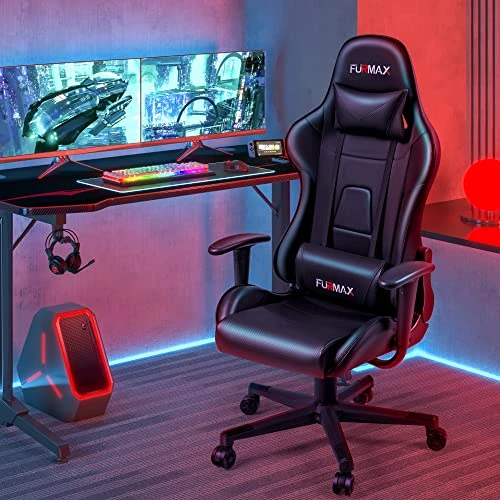 Furmax Video Gaming Chair Ergonomic PC Computer Office Chair Racing Leather Adjustable Swivel Chair with Headrest and Lumbar Support for Adults (Black) 3 Furmax Video Gaming Chair Ergonomic PC Computer Office Chair Racing Leather Adjustable Swivel Chair with Headrest and Lumbar Support for Adults (Black) - Image 3
