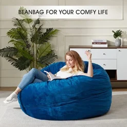 Azaeahom Bean Bag Chair：Large 5' Bean Bags With Memory Foam Filled, Large Beanbag Chairs Soft Sofa With Dutch Velet Cover-56×56"×36"(Royal Blue) -Amazon Basics Furniture Shop 51zfJOETM7L