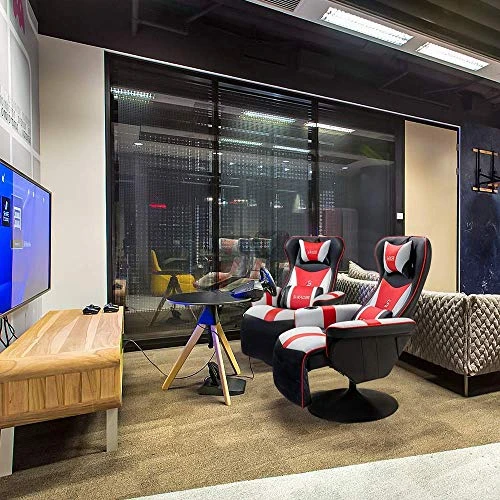 Furniwell Gaming Recliner Chair Racing Style Gaming Ergonomic High Back Computer Chair Swivel Game Reclining Chair Adjustable Backrest And Footrest W/Cup Holder (Red/White) 5 Furniwell Gaming Recliner Chair Racing Style Gaming Ergonomic High Back Computer Chair Swivel Game Reclining Chair Adjustable Backrest And Footrest W/Cup Holder (Red/White) - Image 5