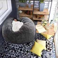 Bean Bag Chairs, 7ft Giant Bean Bag Chair For Adults, Big Bean Bag Cover Comfy Large Bean Bag Bed (No Filler, Cover Only) Fluffy Lazy Sofa (Dark Grey), 7ft(180*80cm)(Black) -Amazon Basics Furniture Shop 617KaAbyDBL