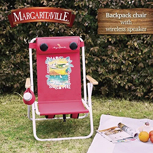 Margaritaville Folding Chair With Wireless Speakers, Beach Chair With Waterproof Wireless Speakers, 5 Hour Playback Time, 20 Foot Bluetooth Range, Cup Holder, Backpack, Padded Head And Neck Rest 2 Margaritaville Folding Chair With Wireless Speakers, Beach Chair With Waterproof Wireless Speakers, 5 Hour Playback Time, 20 Foot Bluetooth Range, Cup Holder, Backpack, Padded Head And Neck Rest - Image 2