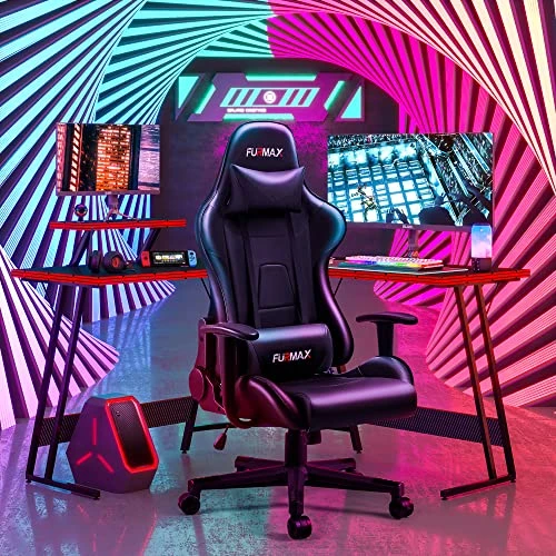 Furmax Video Gaming Chair Ergonomic PC Computer Office Chair Racing Leather Adjustable Swivel Chair with Headrest and Lumbar Support for Adults (Black) 2 Furmax Video Gaming Chair Ergonomic PC Computer Office Chair Racing Leather Adjustable Swivel Chair with Headrest and Lumbar Support for Adults (Black) - Image 2