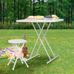 BWM.Co Portable Folding Height-Adjustable Table Fot Picnic Beach Personal Desk Home Dining Table For Small Space With X-Crossed Feet For Business Or Home Use,Easy Assembly, White -Amazon Basics Furniture Shop 61d8BfJbrLL