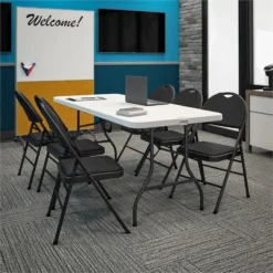 COSCO Essentials Commercial XL Comfort Fabric Padded Metal Folding Chair With Contoured Seat Back, 300 Lb. Weight Rating, Triple Braced, 4-Pack, Black -Amazon Basics Furniture Shop 71GZWm8NgzL